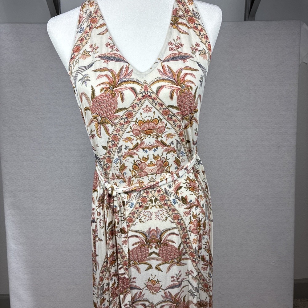 Lucky Brand Women's Floral Sleeveless Belted Stretch Maxi Dress Large Boho